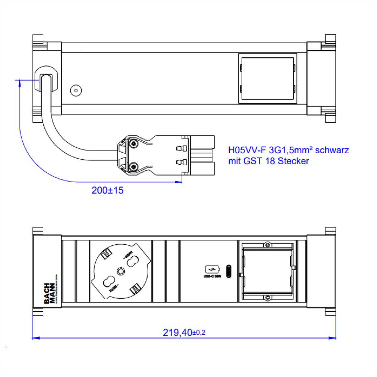 BACHMANN POWER FRAME S 1xP40 1xUSB C 30W, ITALIE