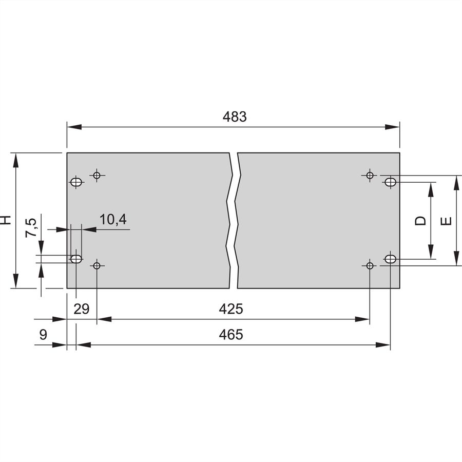 Face avant 19" SCHROFF avec trous pour poignées, 5 U, 4 mm, alu, anodisé