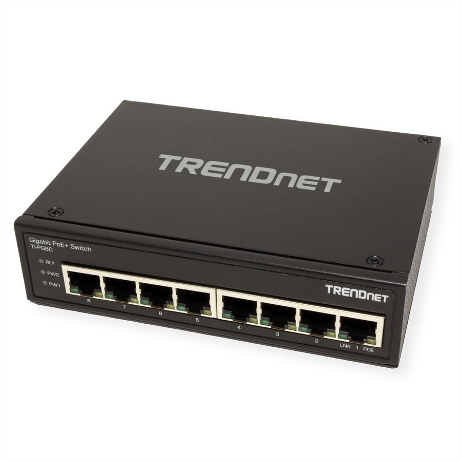 TRENDnet TI-PG80 8-Port Gehärteter Industrieller Gigabit PoE+ DIN-Rail Switch