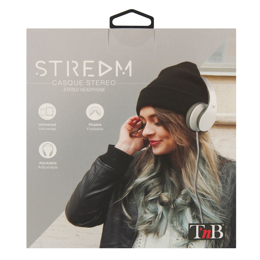 T'nB STREAM Kopfhörer, mit Kabel, weis, faltbar, 20-20000 HZ, 3.5mm Jack