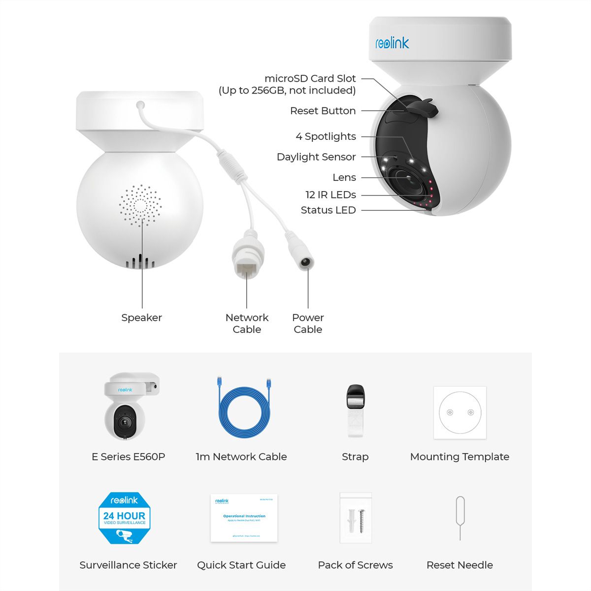 Reolink E560P Outdoor PTZ-Kamera, 8 MP, 50-94°, IR-LED 12m, PoE