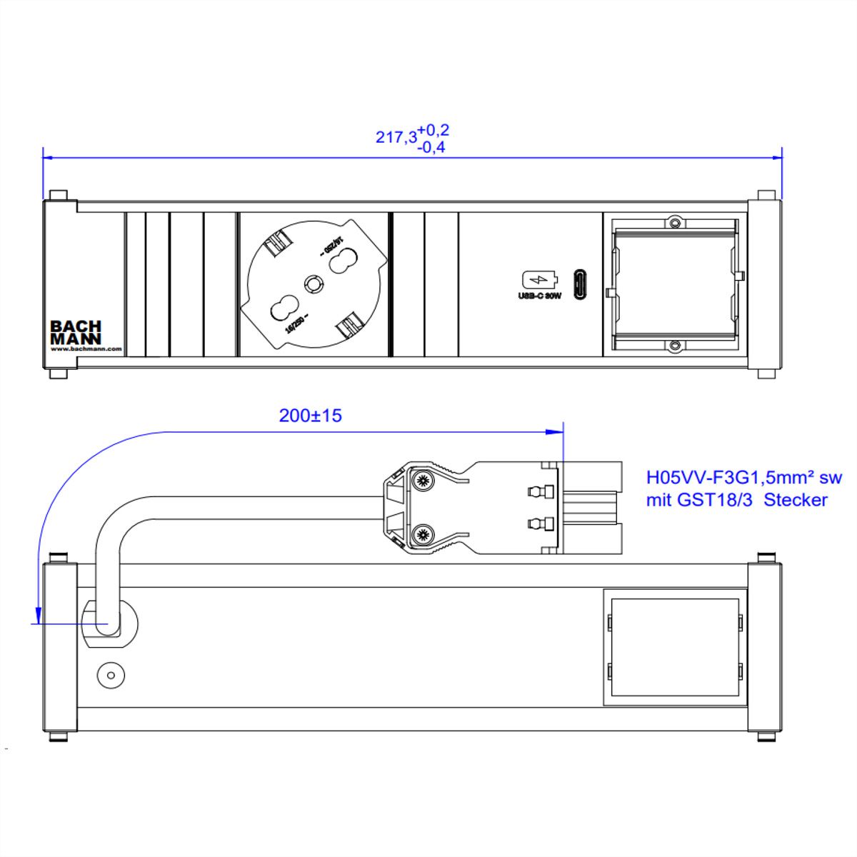 BACHMANN CONI 1xP40 1xUSB C 30W 1xCM, ITALIE