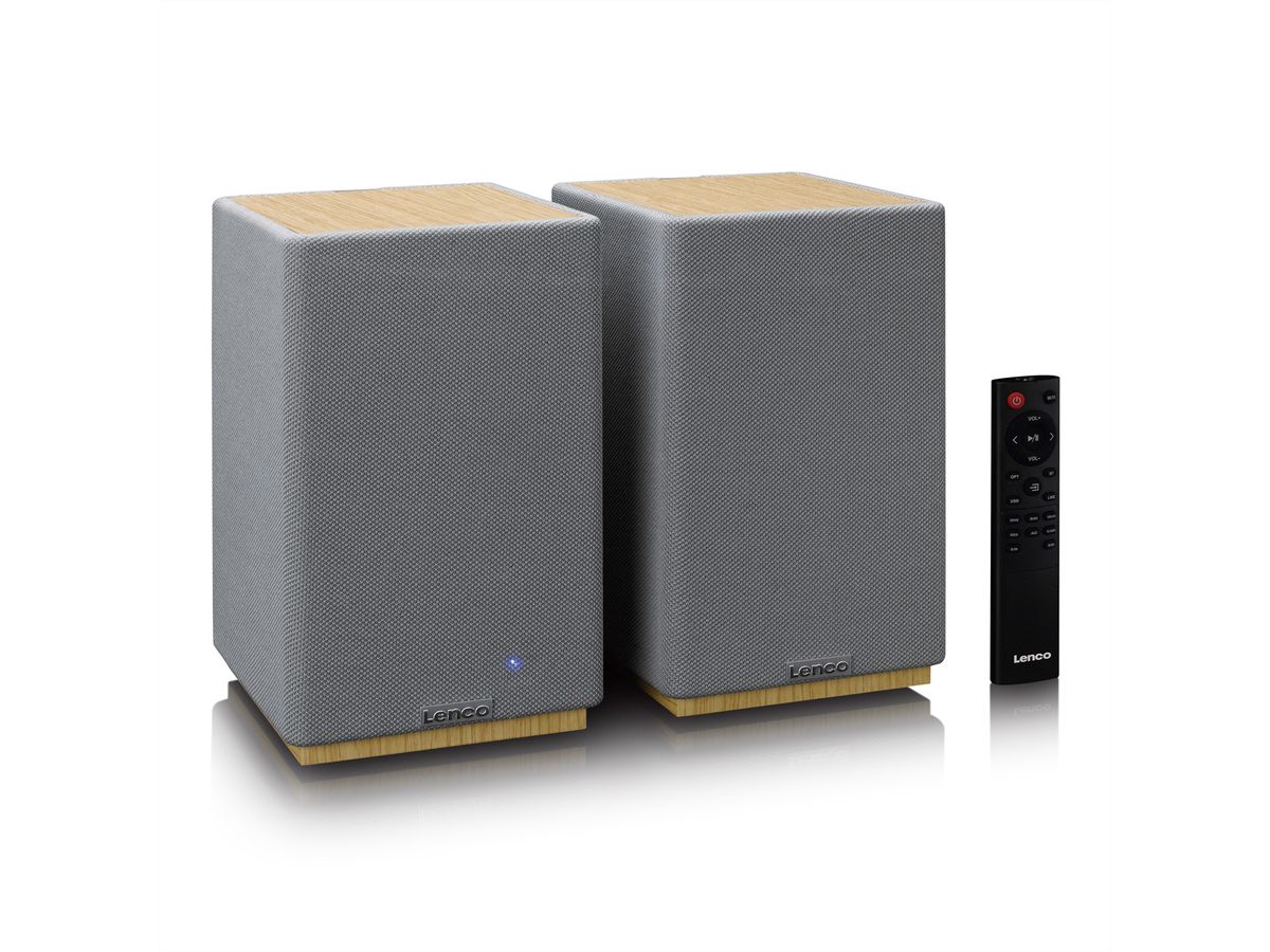 Lenco Aktiv Lautsprecher, 2x40W, Wood,, BT, opt.In, USB, AUX, SUB-Out, IR-FB.