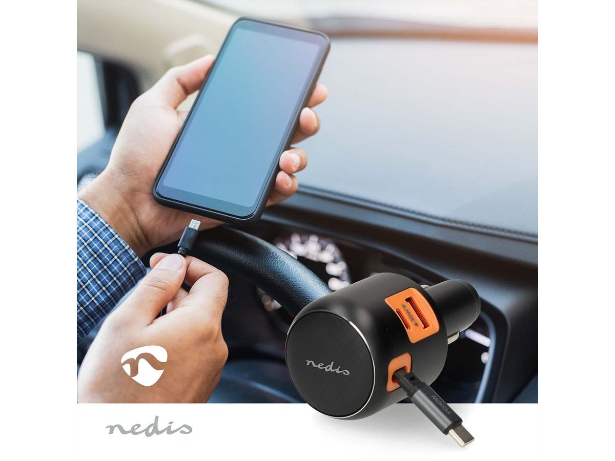 Nedis KFZ Schnellladegerät 60W mit USB-C & USB-A , car charger 60W - Dunkel Grau