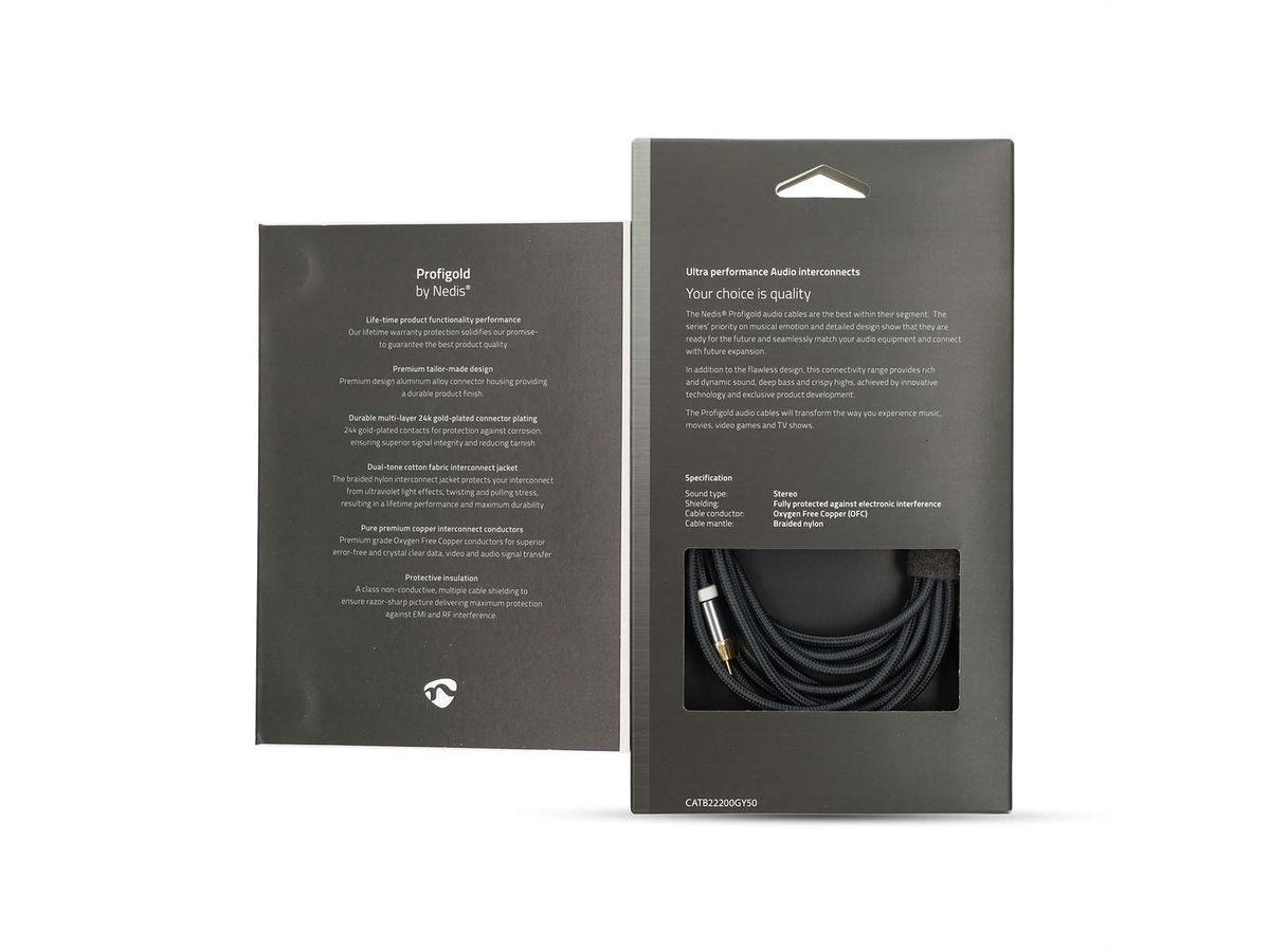 Câble audio stéréo Nedis, 1x jack ST, 2x RCA ST, gris, 5 m
