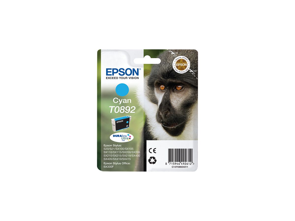 Epson Monkey Singlepack Cyan T0892 DURABrite Ultra Ink