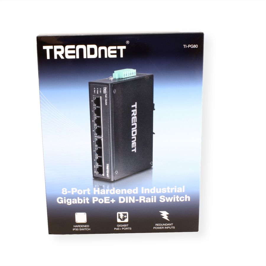 TRENDnet TI-PG80 8-Port Gehärteter Industrieller Gigabit PoE+ DIN-Rail Switch
