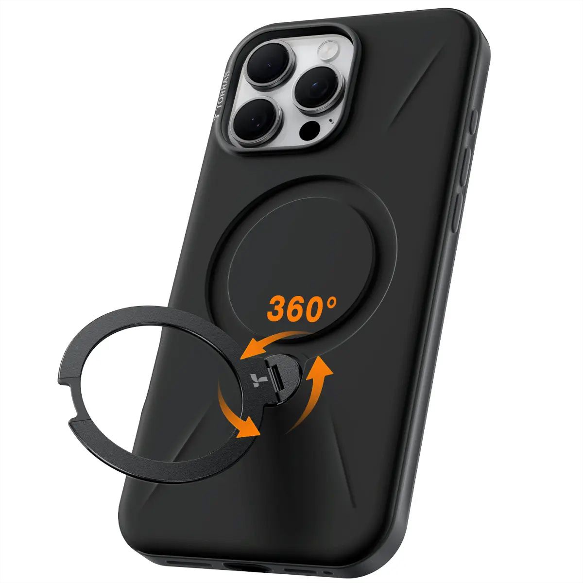 Torras Ostand 360° Spin Fusion Case, iPhone 16 pro Max, MagSafe, noir