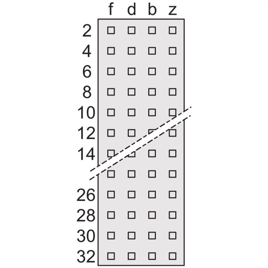 Connecteur SCHROFF de type G, EN 60603, DIN 41612, mâle, 64 contacts, broches à souder, 2.9 mm