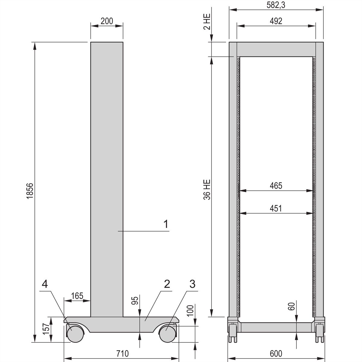 SCHROFF 19"-Laborgestell, fahrbar - 19"LABORGESTELL 36HE RAL7035