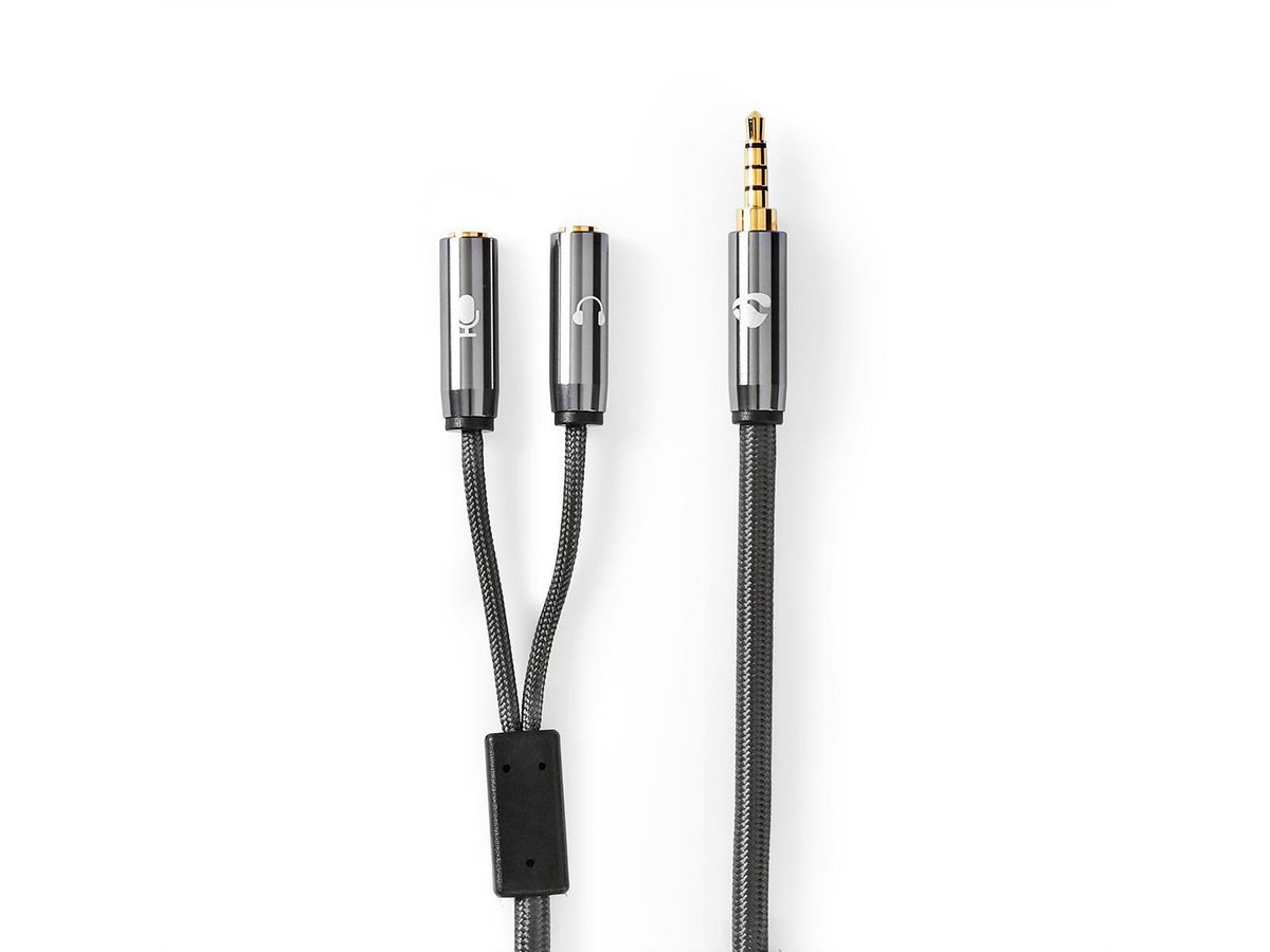 Câble audio stéréo Nedis, 3.5mm, 1x ST, 2x BU, gris, 0.2 m