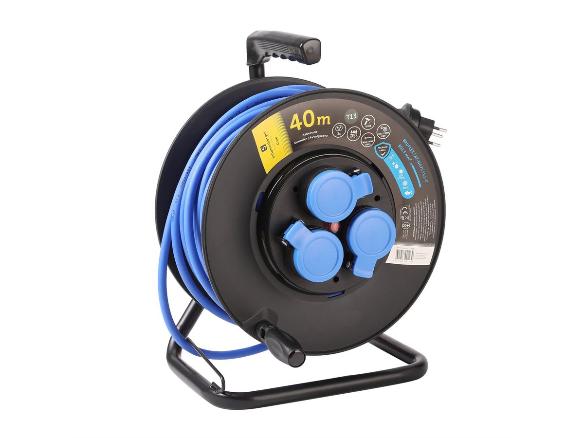 Kabelrolle Kunststoff 3xT13 , BAUFLEX,N07V3V3-F 3G1.5mm2,IP55,IK08,40m, blau