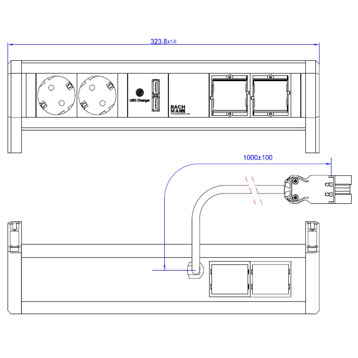 BACHMANN DESK 2xCEE7/3 1xUSB Charger