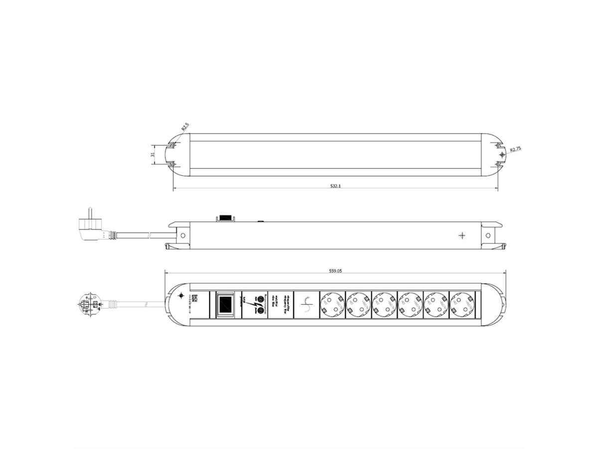 BACHMANN PRIMO Bâti de prises 6x contact de protection, protection totale de l'appareil Interrupteur, 1,75 m