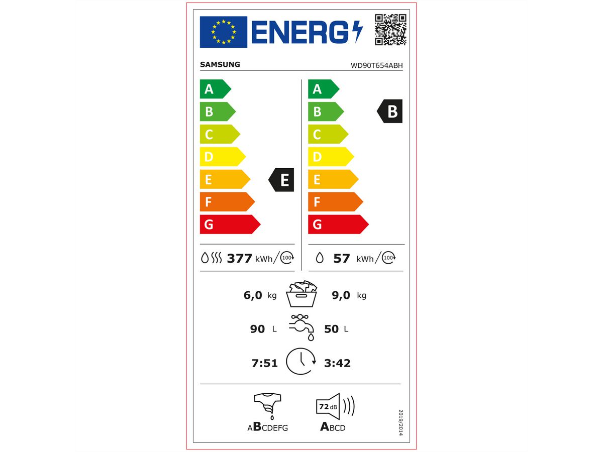 Samsung Waschtrockner WD6500, 9kg + 6kg, WD90T654ABH/S5, Tint Door (Black Deco)