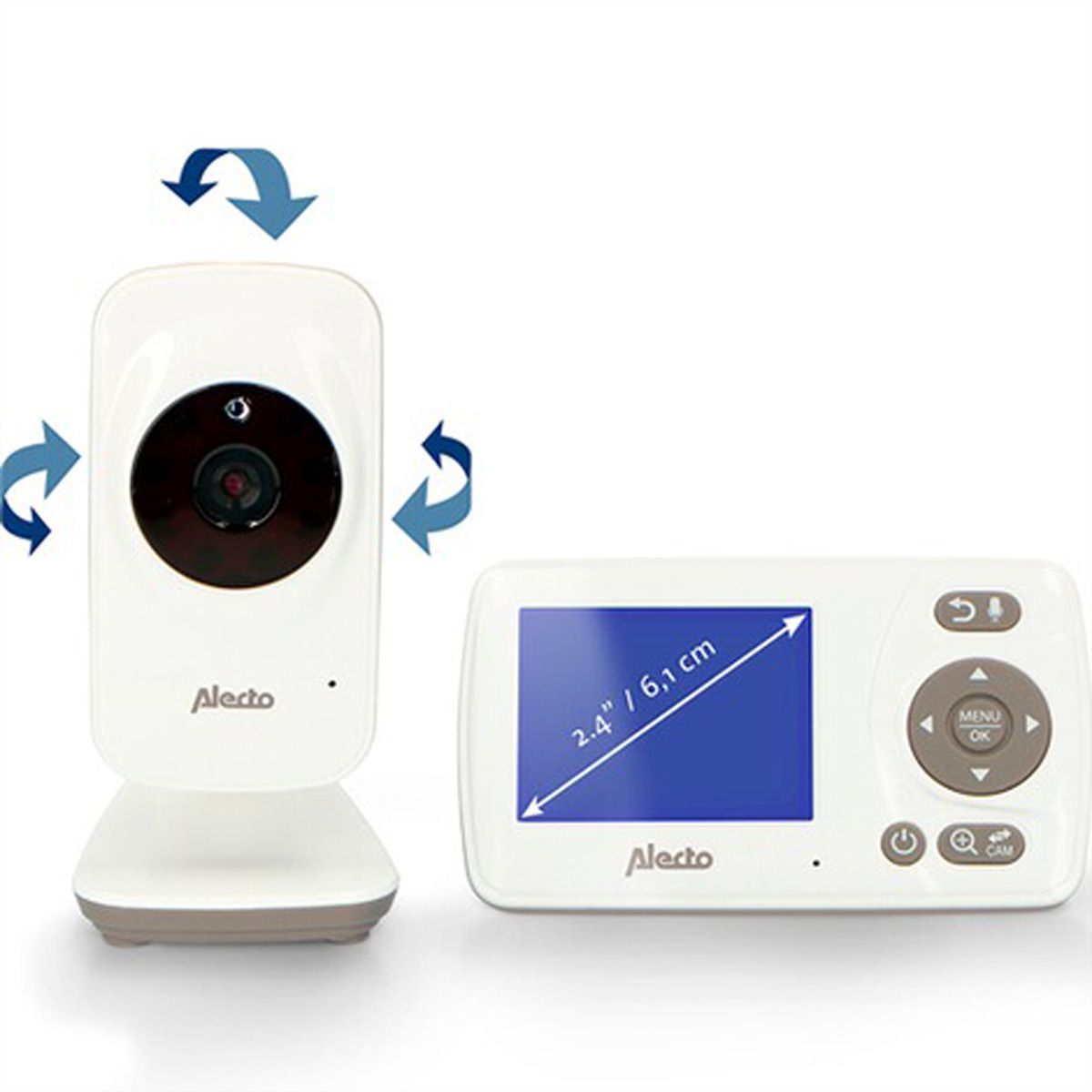 Babyphone Alecto DVM71 avec caméra et écran couleur de 2,4 pouces, Blanc