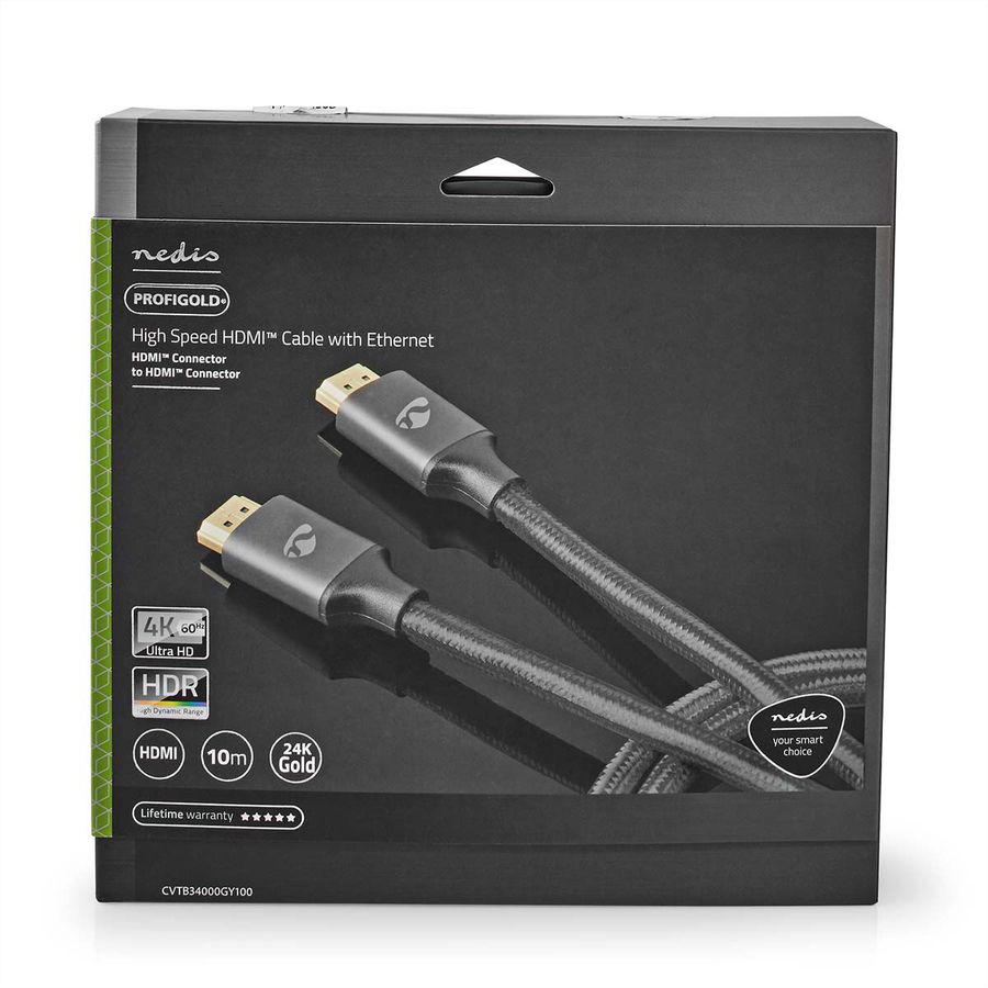 Nedis HDMI High Speed Kabel mit Ethernet, grau, 10 m
