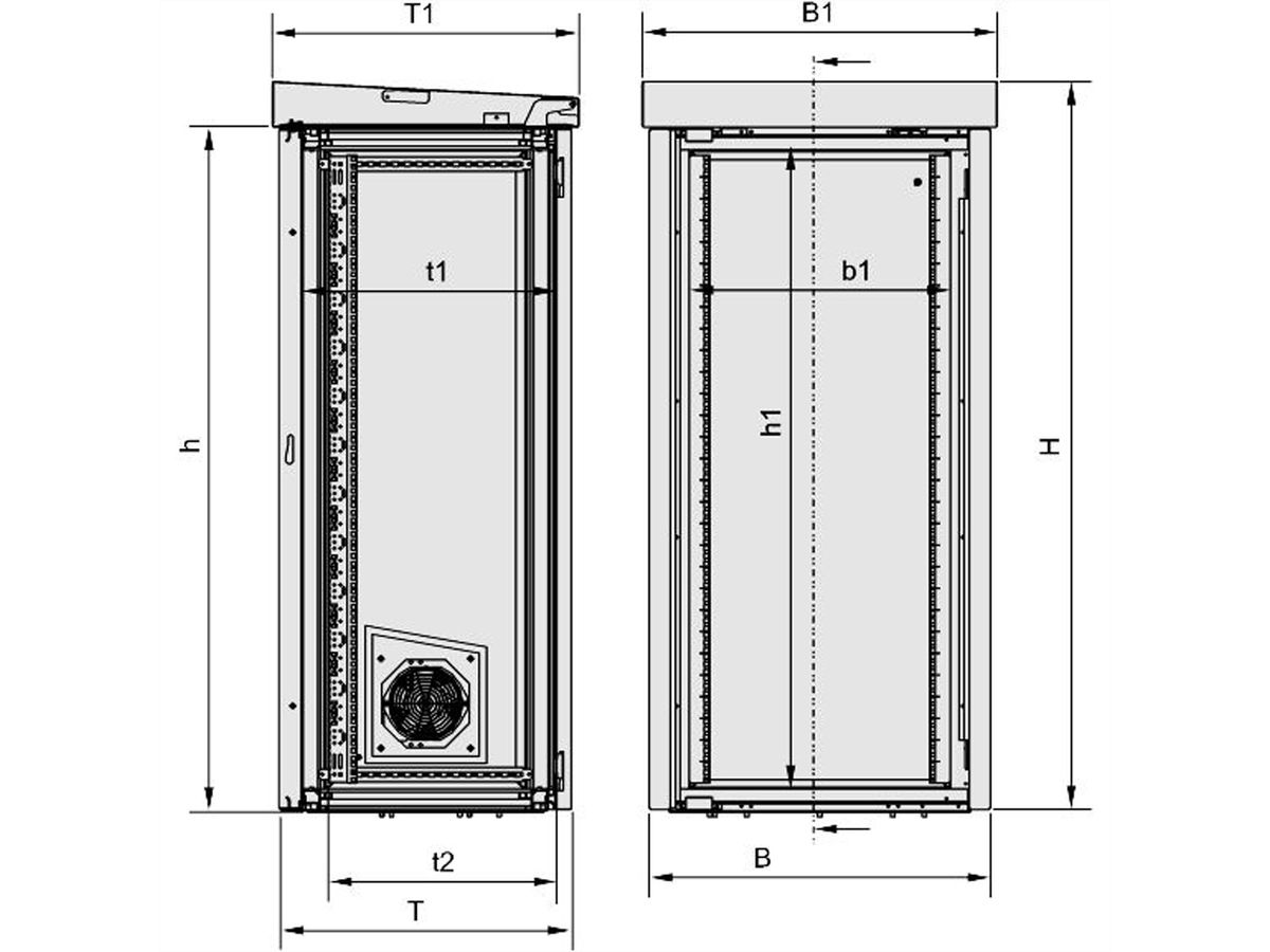 SCHROFF - Armoire modulaire pour l'extérieur avec porte simple, ventilateur, 1510H 700W 600D
