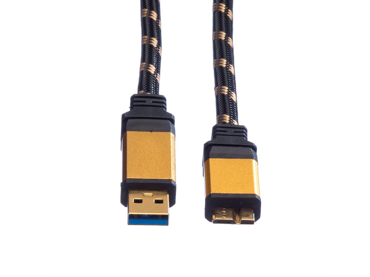 ROLINE GOLD USB 3.2 Gen 1 Kabel, USB A - Micro B, ST/ST, 0,8 m