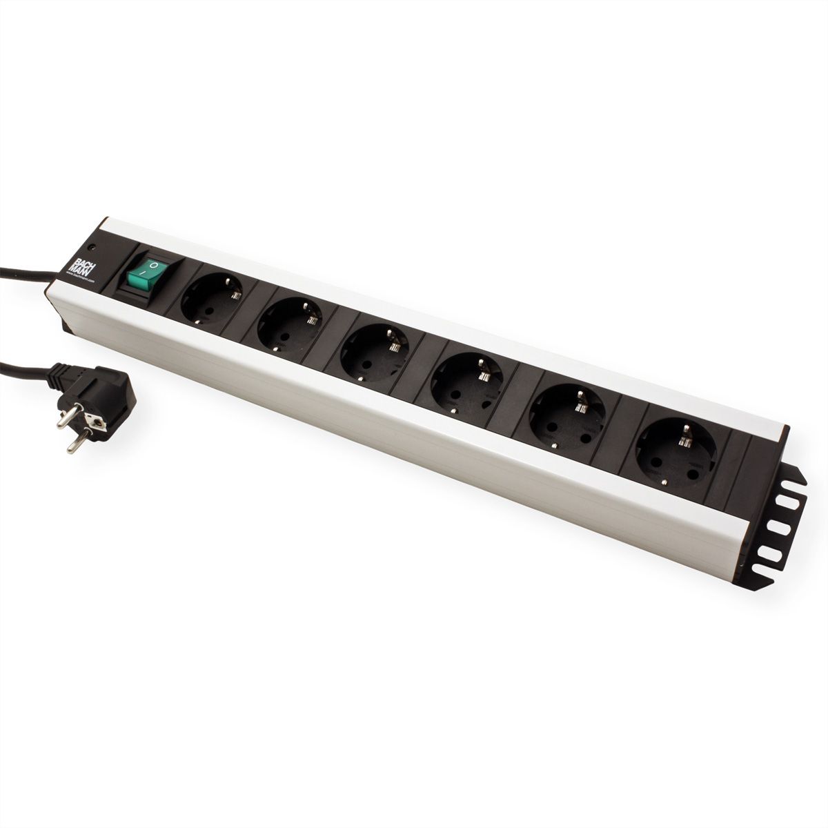 BACHMANN Multiprise 6x contact de protection, interrupteur, compatible rack 19 pouces, Chargeur USB 60W 1xABD GST18, 2 m
