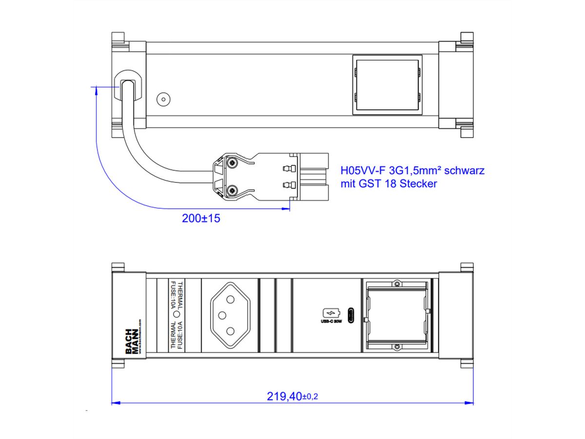 BACHMANN POWER FRAME S 1xCH, 1xUSB C 30W 1xCM 0,2m GST18 Schweiz