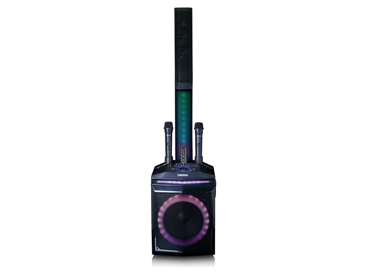 Lenco PA-Anlage PA-220BK, 2 Mikrofone,, BT, Party Licht, 120W RMS