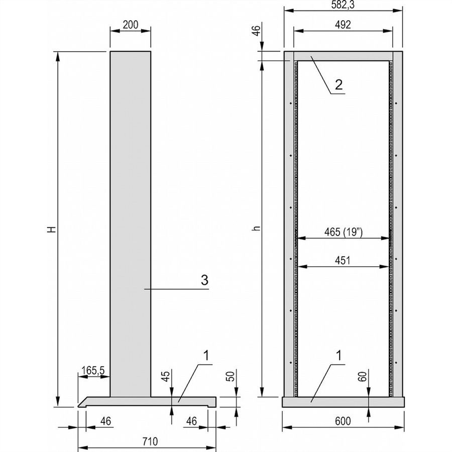 SCHROFF 19"-Laborgestell, stationär - SOCKEL+ABDECKBLENDE RAL7035