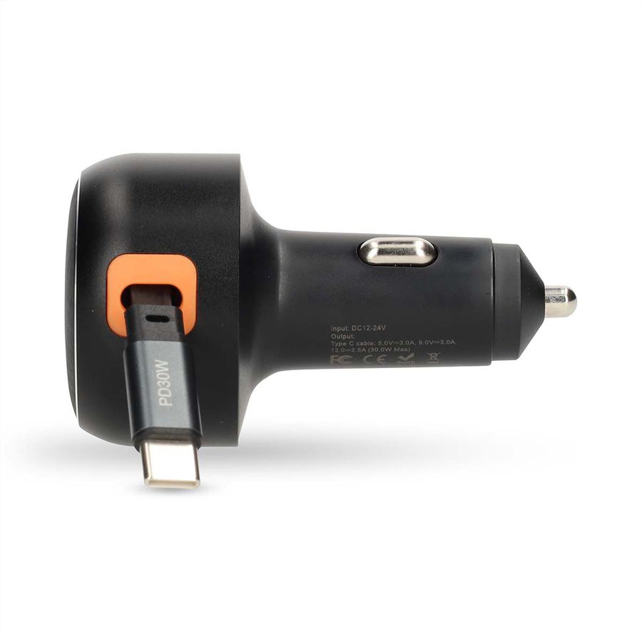Nedis Auto-Ladegerät – 30 W mit aufrollbarem USB-C-Kabel, car charger 30W - Dunkel Grau