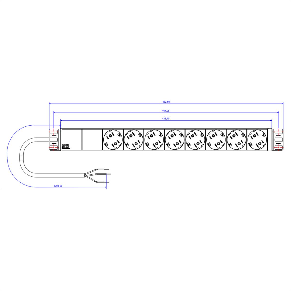 BACHMANN 19" 1U 8xCEE7/3 avec câble de contrôle