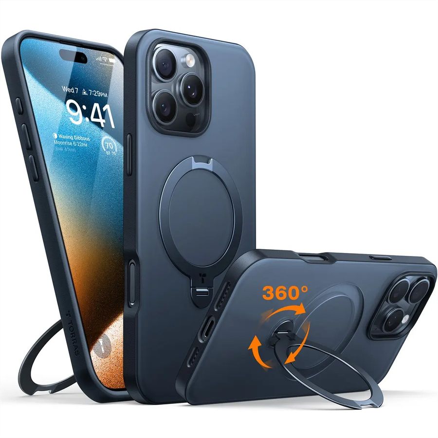 Torras UPRO Ostand Spin Case, iPhone 16 Pro, MagSafe, noir
