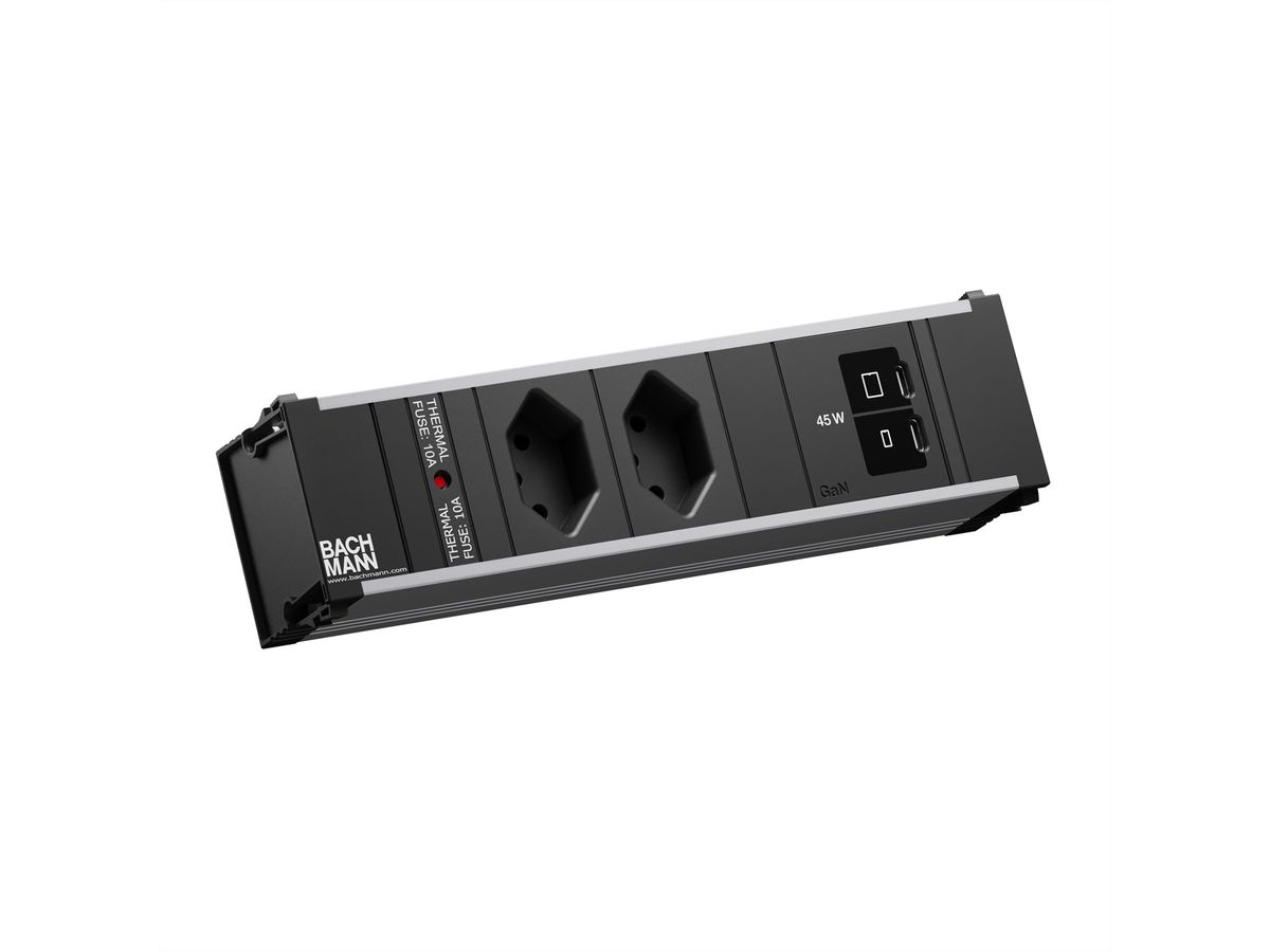 BACHMANN CONI S 2xCH 0° 1xUSB C/C 45W, L=0,2m