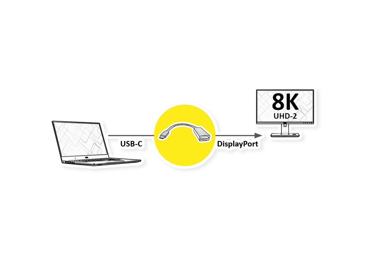 ROLINE Display Adapter USB Typ C - DP, ST/BU, 8K60, 0,13 m