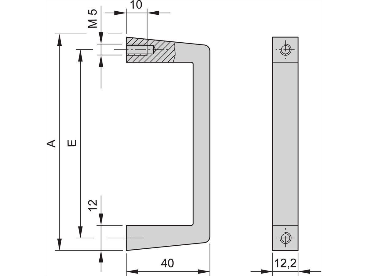 Poignée avant SCHROFF en une pièce, largeur 12,2 mm, anodisé clair, 132 mm