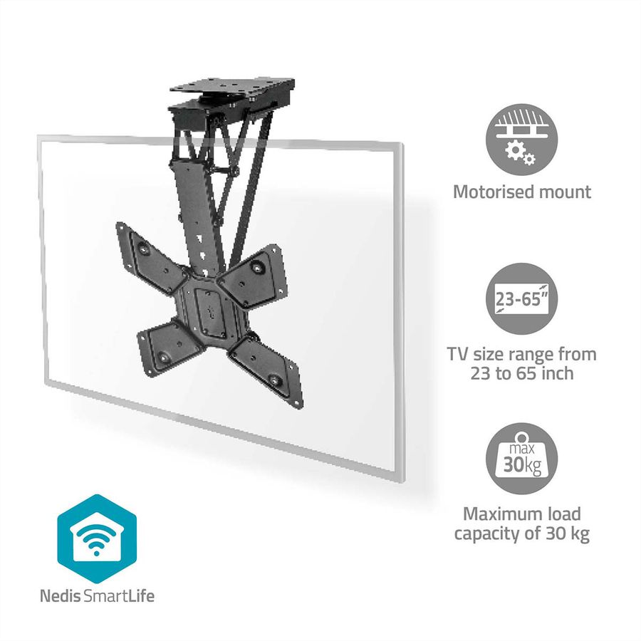 Nedis SmartLife motorisierte TV-Deckenhalterung 23–65" schwarz, Decke, 30 kg, motorisiert