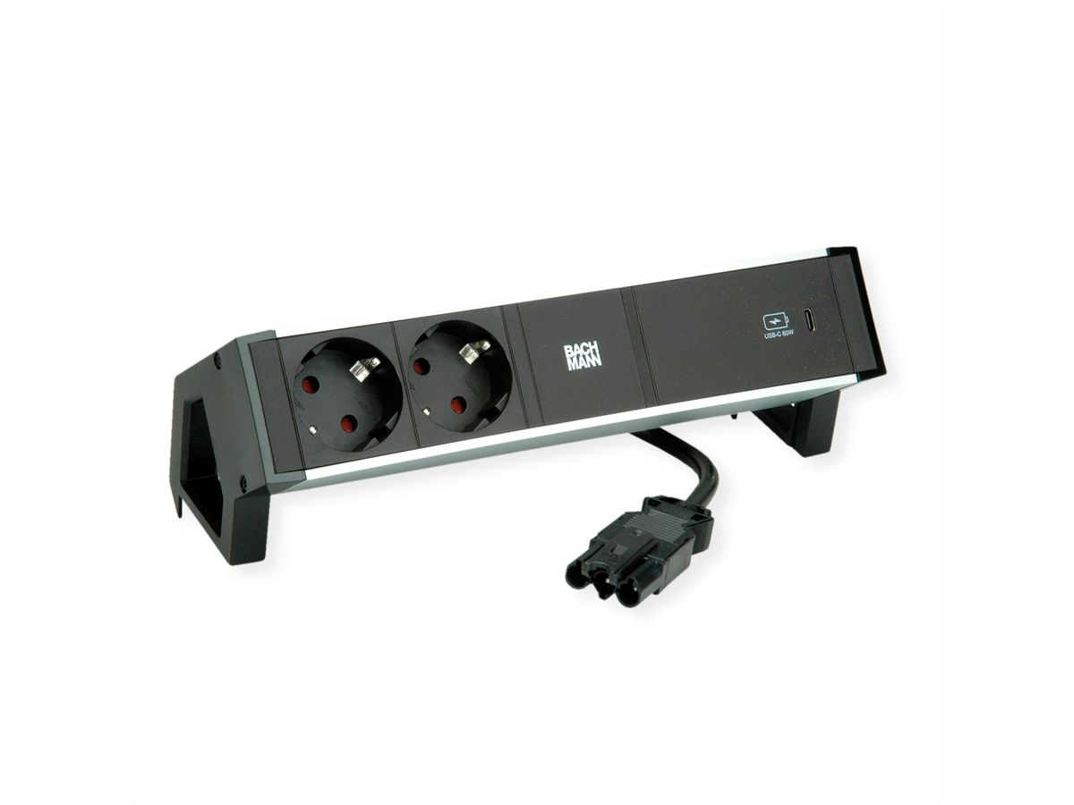 BACHMANN DESK2 ALU BLACK 2x contact de protection USBC