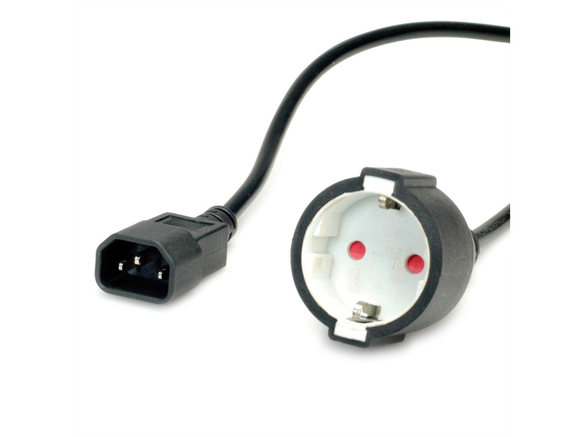 VALUE Netzkabel, C14 auf CEE7/3, max. 10A (2300W), nur für Verwendung an USV, schwarz, 0,3 m