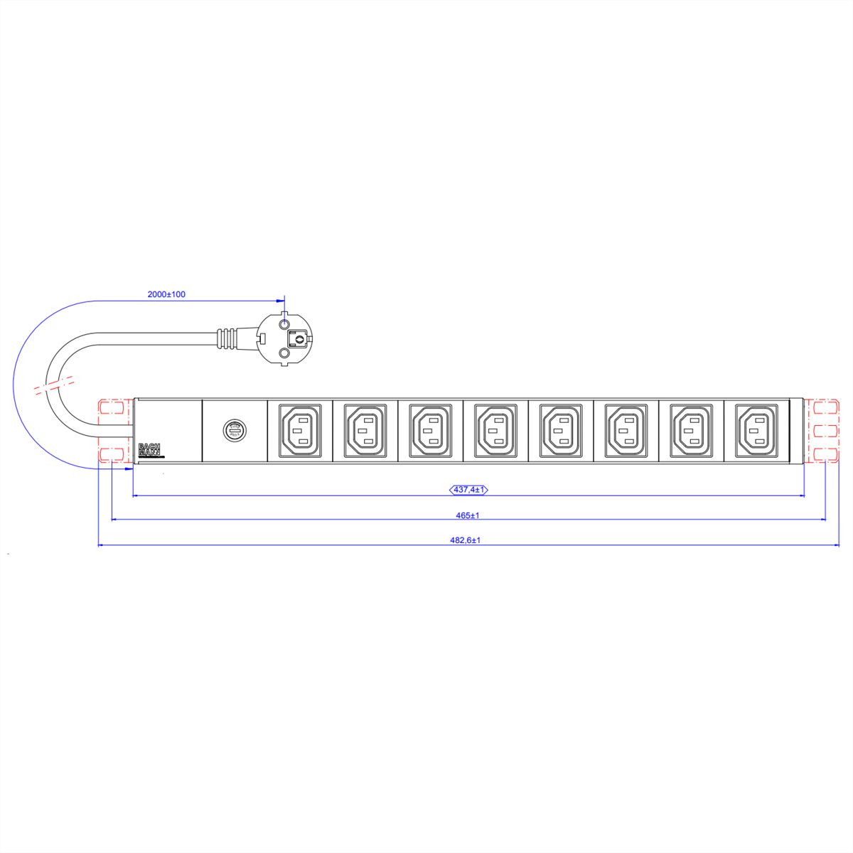 BACHMANN 19" Prise multiple 8 IEC320 C13 F avec 2P+T, noir