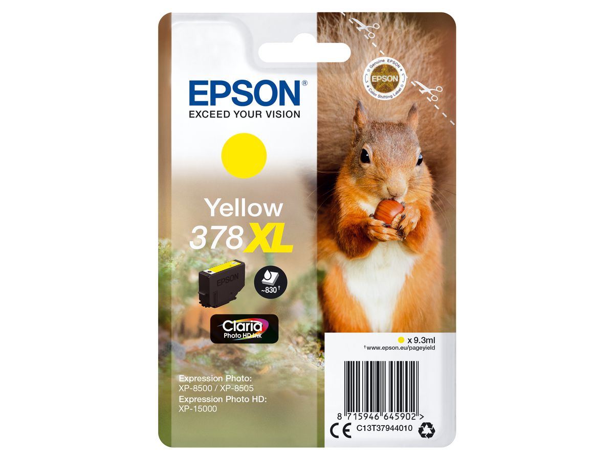 Epson Squirrel Singlepack Yellow 378XL Claria Photo HD Ink