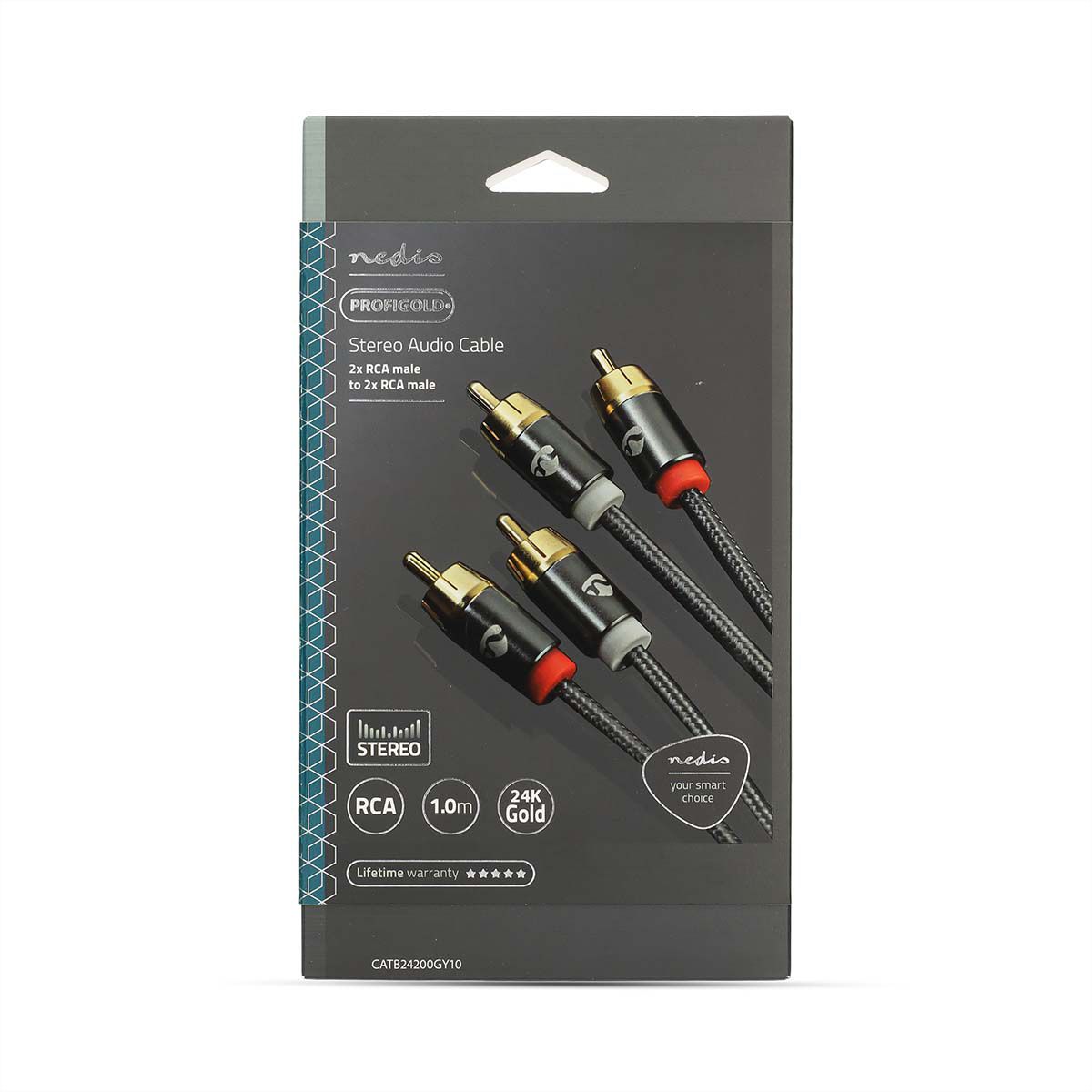 Câble audio stéréo Nedis, 2x RCA, ST/ST, gris, 1 m
