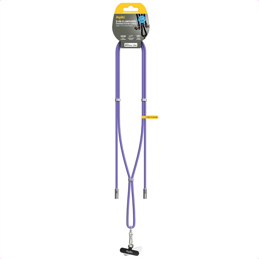 Câble de recharge et de synchronisation Aqiila Lanyard CL4, 60W, type C vers Lightning, violet