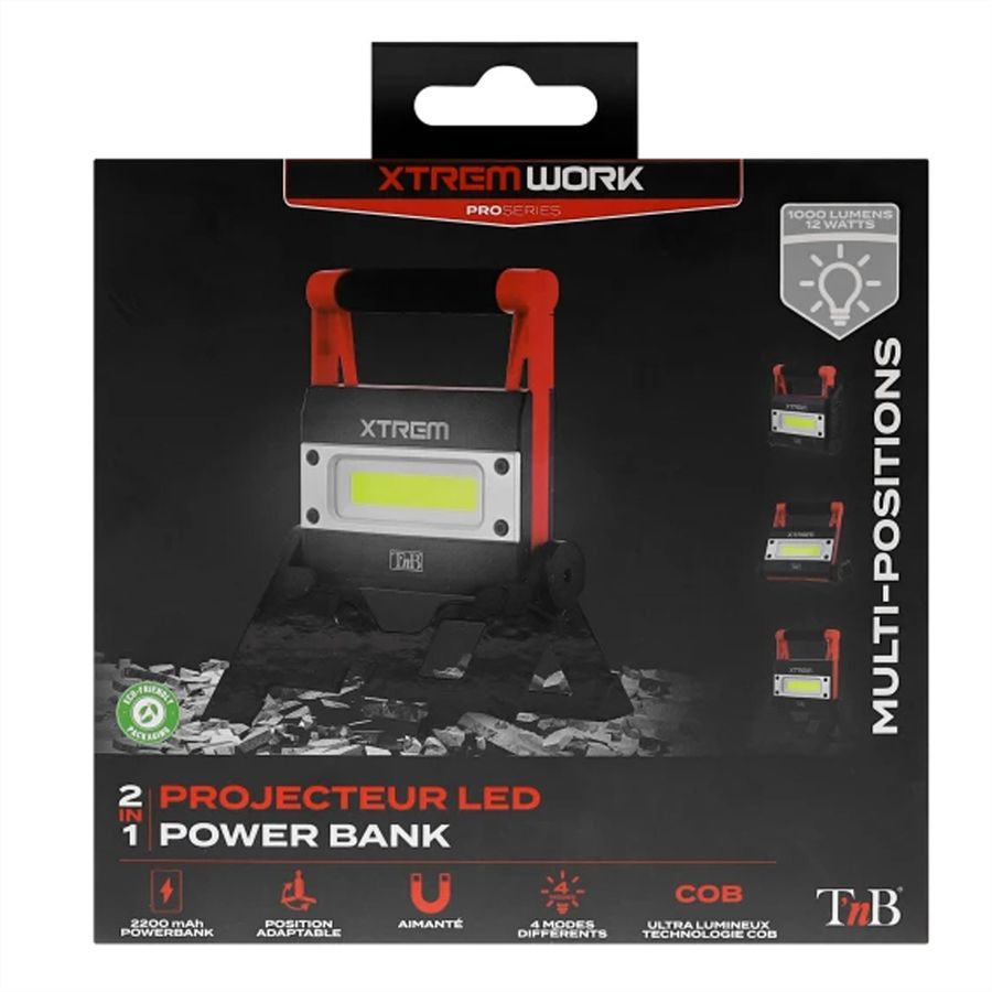T'nB Xtremework Scheinwerfer 1000 Lumen 4 Modis, 12W, eingebaute Powerbank