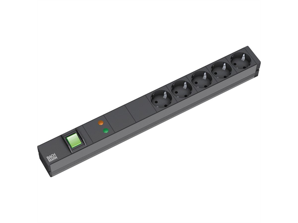 BACHMANN Multiprise 19" 5x avec GVS avec interrupteur, noir