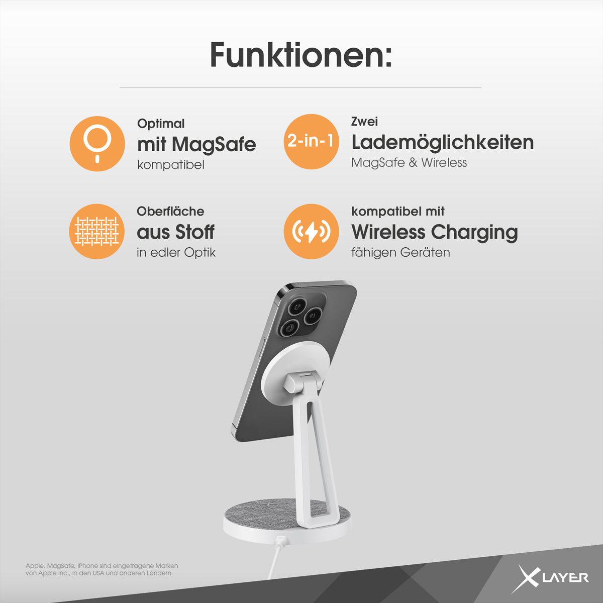 Xlayer Ladestation MagFix Pro 2 in 1 15W Grey/White
