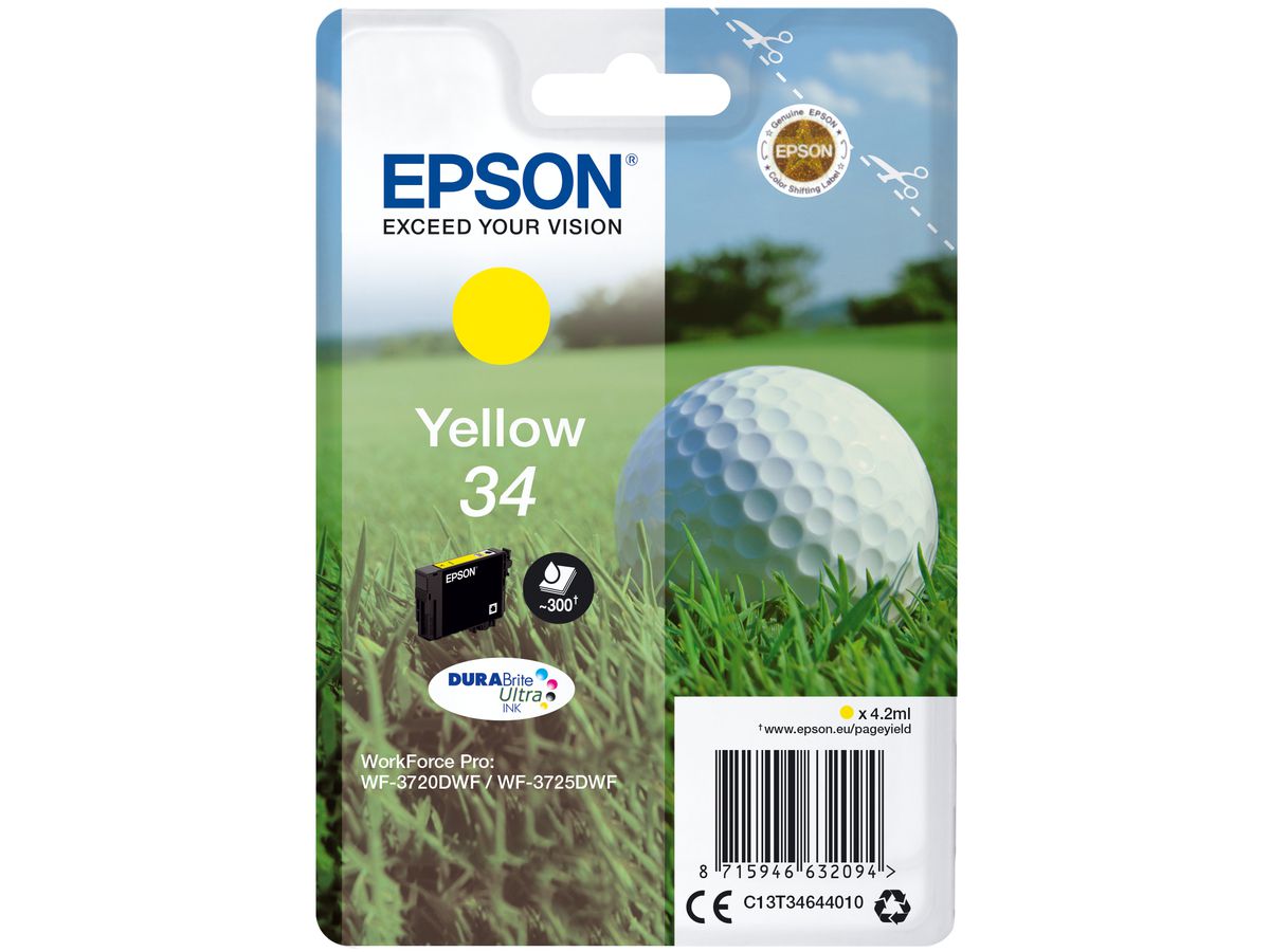 Epson Golf ball Singlepack Yellow 34 DURABrite Ultra Ink