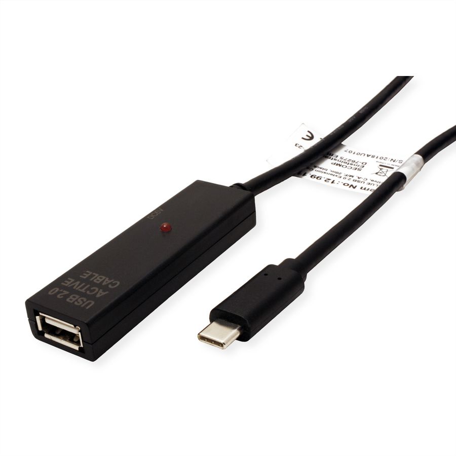 VALUE USB 2.0 Verlängerung, aktiv, mit Repeater, A-C, schwarz, 10 m
