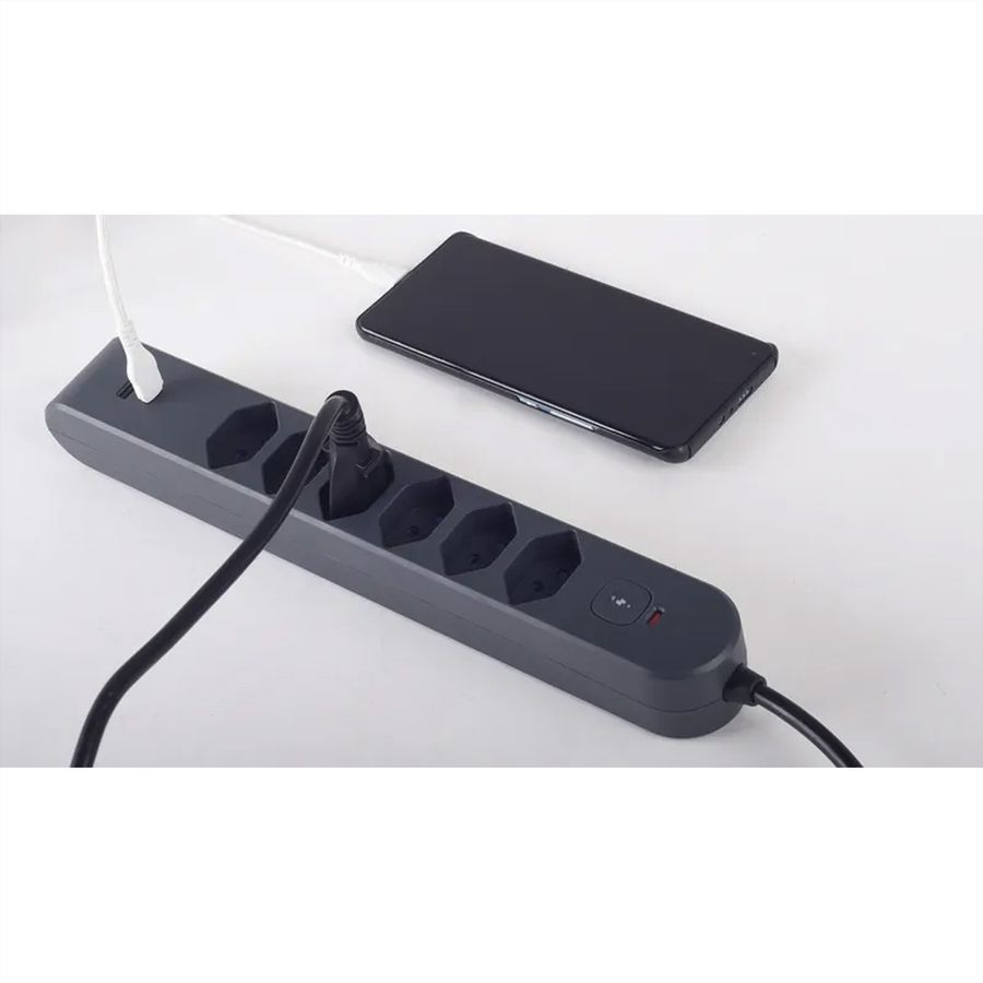 Steffen Steckdosenleiste IQ PRO 6fach, PRO 6xT13 + 1xUSB-A 18W + 1xUSB-C PD 20W, 3m, schwarz