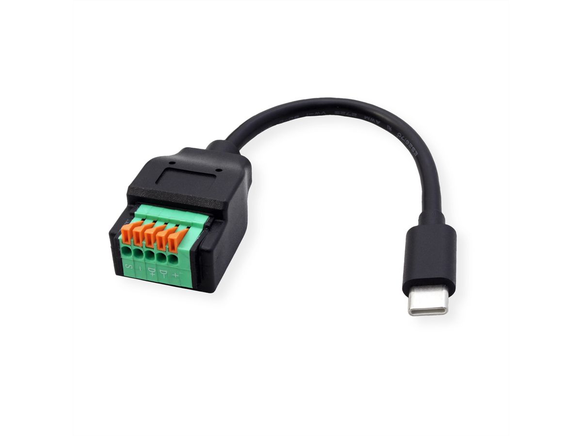 ROLINE Kabeladapter USB-C Stecker zu 5-Pin-Klemmleiste, (Drucktasten), 15 cm