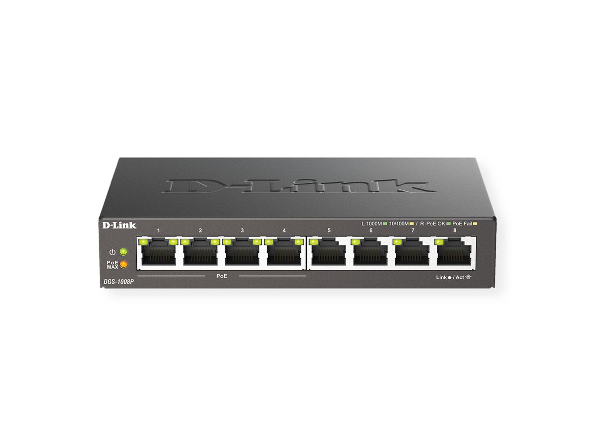 D-Link DGS-1008P 8-Port PoE Gigabit Desktop Switch - Switch - 8 ports