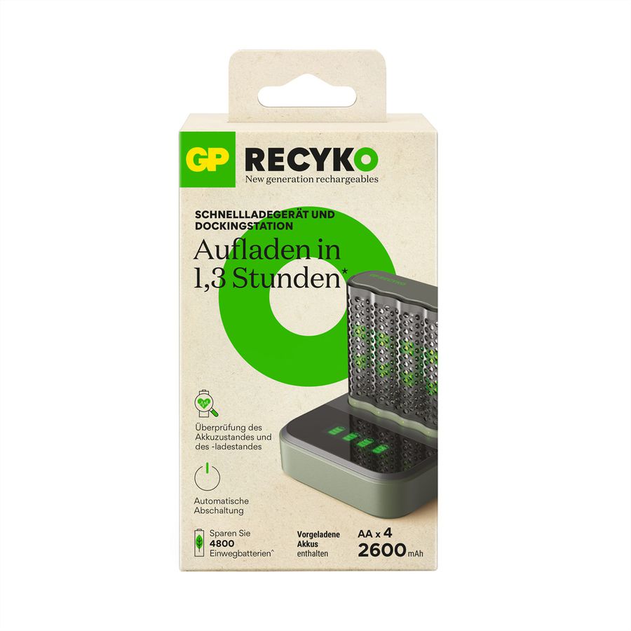 GP Batteries USB-Ladegerät GP M451, inkl. 4 x ReCyko AA 2600 mAh & USB Dock