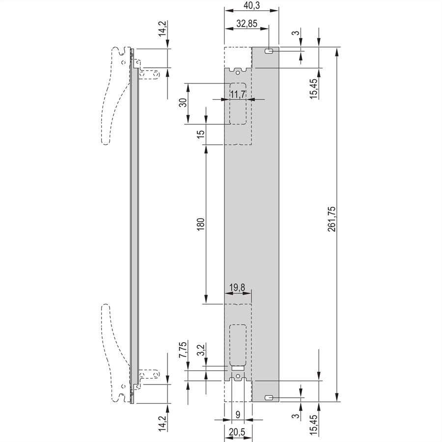SCHROFF Frontplatte für XL-Griff, 8 TE - FRONTPLATTE XL 6HE 8TE